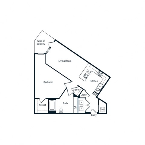Floor plan for 1 bed, 1 bath, 849 sqft